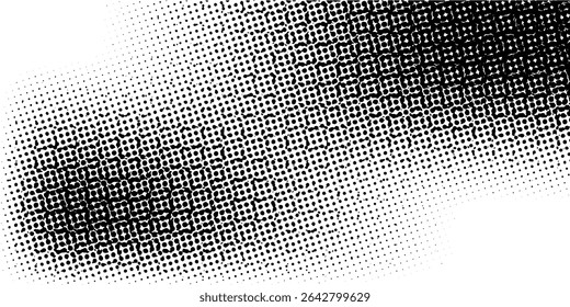 Plano de fundo gradiente de meio-tom do Grunge. Textura de ruído de grão pontilhado desbotado. Papel de parede de areia rasterizada preto e branco. Tela de fundo de bitmap pixelizado retrô. Anime envelhecido ou mangá sobreposição de grãos cômicos. Vetor
