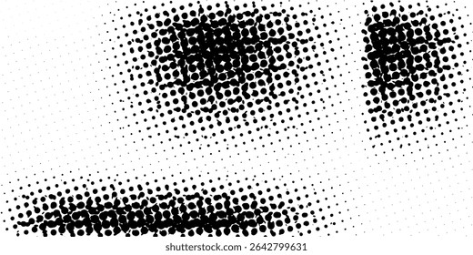 Plano de fundo gradiente de meio-tom do Grunge. Textura de ruído de grão pontilhado desbotado. Papel de parede de areia rasterizada preto e branco. Tela de fundo de bitmap pixelizado retrô. Anime envelhecido ou mangá sobreposição de grãos cômicos. Vetor
