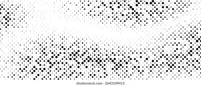 Plano de fundo gradiente de meio-tom do Grunge. Textura de ruído de grão desbotado. Papel de parede de areia branca e preta. Fundo retro pixelizado. Anime ou manga estilo história em quadrinhos. Modelo texturizado de ponto dinâmico de vetor