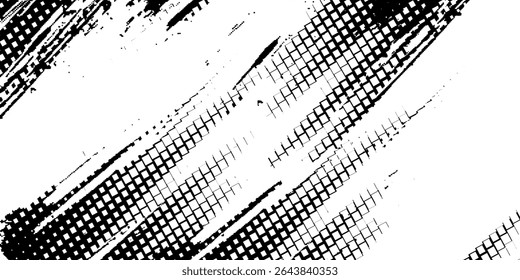 Plano de fundo gradiente de meio-tom do Grunge. Textura de ruído de grão desbotado. Papel de parede de areia branca e preta. Fundo retro pixelizado. Anime ou manga estilo história em quadrinhos. Modelo texturizado de design gráfico vetorial