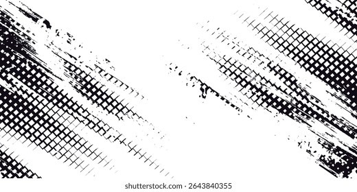 Plano de fundo gradiente de meio-tom do Grunge. Textura de ruído de grão desbotado. Papel de parede de areia branca e preta. Fundo retro pixelizado. Anime ou manga estilo história em quadrinhos. Modelo texturizado de design gráfico vetorial