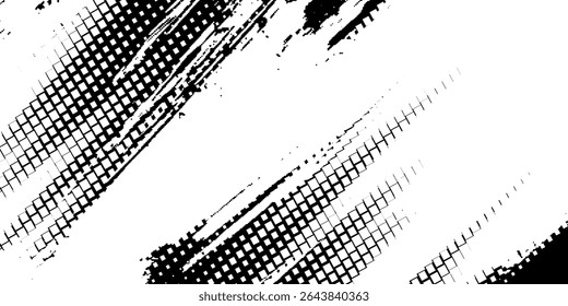 Plano de fundo gradiente de meio-tom do Grunge. Textura de ruído de grão desbotado. Papel de parede de areia branca e preta. Fundo retro pixelizado. Anime ou manga estilo história em quadrinhos. Modelo texturizado de design gráfico vetorial