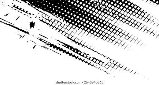 Plano de fundo gradiente de meio-tom do Grunge. Textura de ruído de grão desbotado. Papel de parede de areia branca e preta. Fundo retro pixelizado. Anime ou manga estilo história em quadrinhos. Modelo texturizado de design gráfico vetorial