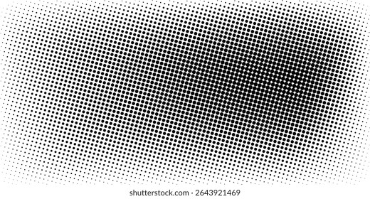 Plano de fundo gradiente de meio-tom do Grunge. Textura de ruído de grão pontilhado desbotado. Papel de parede de areia rasterizada preto e branco. Vetor de tela de fundo de bitmap pixelizado retrô