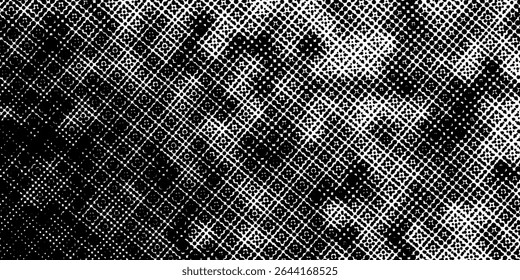 Plano de fundo gradiente de meio-tom do Grunge. Textura de ruído de grão desbotado. Papel de parede de areia branca e preta. Fundo retro pixelizado. Anime ou manga estilo história em quadrinhos. Modelo texturizado de design gráfico vetorial