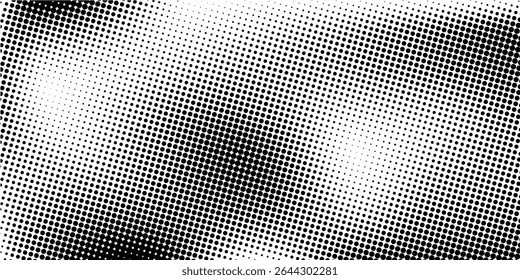 Plano de fundo gradiente de meio-tom do Grunge. Textura de ruído de grão desbotado. Papel de parede de areia branco e preto. Fundo retro pixelizado. Anime ou manga estilo história em quadrinhos sobreposição. vetor eps10