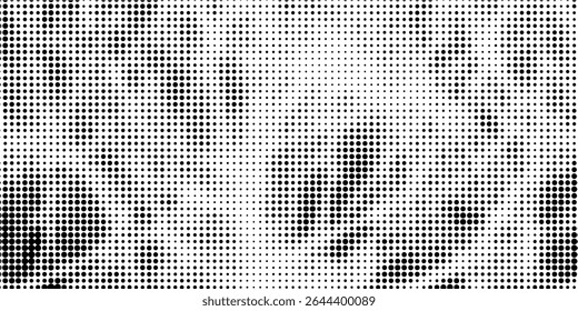 Grunge halftone gradient background. Faded grit noise texture. White and black sand wallpaper. Retro pixelated backdrop. Anime or manga style comic overlay. Vector graphic design textured template