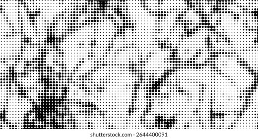 Grunge halftone gradient background. Faded grit noise texture. White and black sand wallpaper. Retro pixelated backdrop. Anime or manga style comic overlay. Vector graphic design textured template