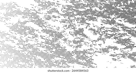 Grunge halftone gradient background. Faded grit noise texture. White and black sand wallpaper. Retro pixelated backdrop. Anime or manga style comic overlay. Vector graphic design textured template