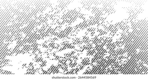 Grunge halftone gradient background. Faded grit noise texture. White and black sand wallpaper. Retro pixelated backdrop. Anime or manga style comic overlay. Vector graphic design textured template