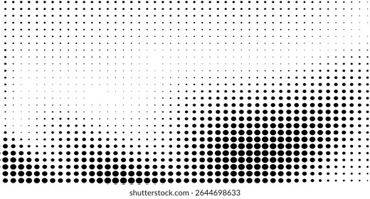 Grunge halftone gradient background. Faded grit noise texture. White and black sand wallpaper. Retro pixelated backdrop. Anime or manga style comic