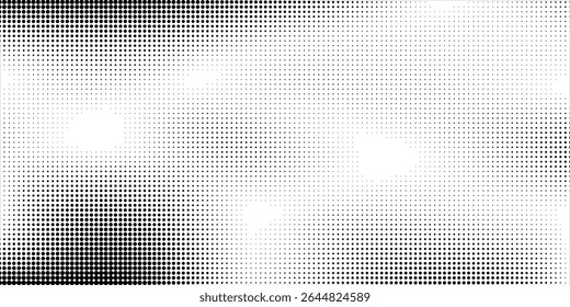 Grunge halftone gradient background. Faded grit noise texture. White and black sand wallpaper. Retro pixelated backdrop. Anime or manga style comic