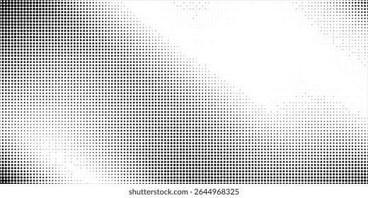 Grunge halftone gradient background. Faded grit noise texture. White and black sand wallpaper. Retro pixelated backdrop. Anime or manga style comic overlay. Vector graphic design textured template