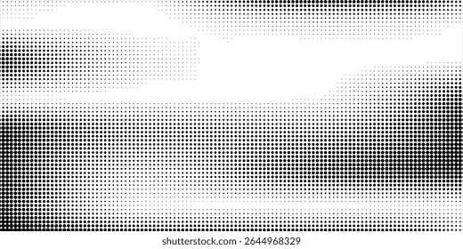 Grunge halftone gradient background. Faded grit noise texture. White and black sand wallpaper. Retro pixelated backdrop. Anime or manga style comic overlay. Vector graphic design textured template