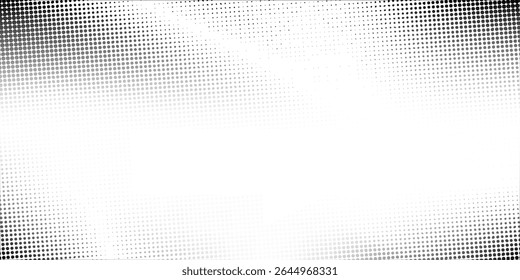 Grunge halftone gradient background. Faded grit noise texture. White and black sand wallpaper. Retro pixelated backdrop. Anime or manga style comic overlay. Vector graphic design textured template