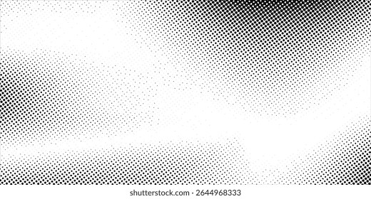 Grunge halftone gradient background. Faded grit noise texture. White and black sand wallpaper. Retro pixelated backdrop. Anime or manga style comic overlay. Vector graphic design textured template