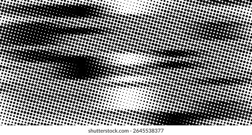 Plano de fundo gradiente de meio-tom do Grunge. Textura de ruído de grão desbotado. Papel de parede de areia branco e preto. Fundo retro pixelizado. Anime ou manga estilo história em quadrinhos. Modelo texturizado de design gráfico vetorial
