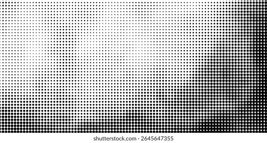 Grunge halftone gradient background. Faded grit noise texture. White and black sand wallpaper. Retro pixelated backdrop. Anime or manga style comic overlay. Vector graphic design textured template