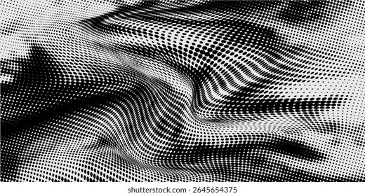 Grunge halftone gradient background. Faded grit noise texture. White and black sand wallpaper. Retro pixelated backdrop. Anime or manga style comic overlay. Vector graphic design textured template