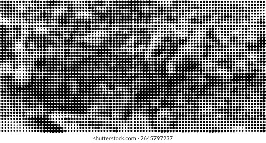 Grunge halftone gradient background. Faded grit noise texture. White and black sand wallpaper. Retro pixelated backdrop. Anime or manga style comic overlay. Vector graphic design textured template