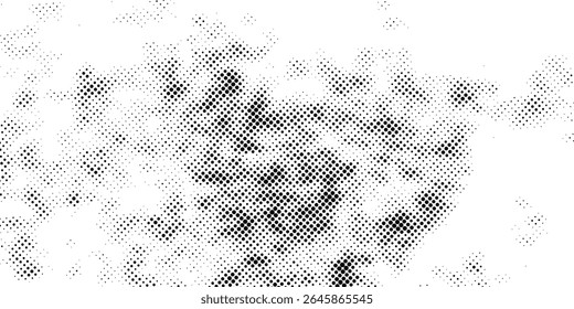Grunge halftone gradient background. Faded grit noise texture. White and black sand wallpaper. Retro pixelated backdrop. Anime or manga style comic