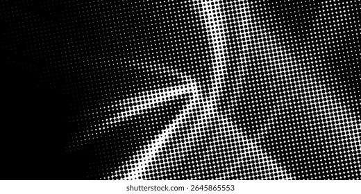 Grunge halftone gradient background. Faded grit noise texture. White and black sand wallpaper. Retro pixelated backdrop. Anime or manga style comic