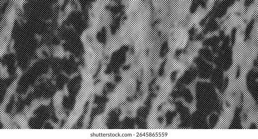 Grunge halftone gradient background. Faded grit noise texture. White and black sand wallpaper. Retro pixelated backdrop. Anime or manga style comic