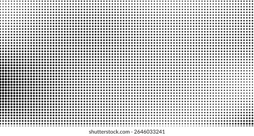 Grunge halftone gradient background. Faded grit noise texture. White and black sand wallpaper. Retro pixelated backdrop. Anime or manga style comic overlay. Vector graphic design textured template