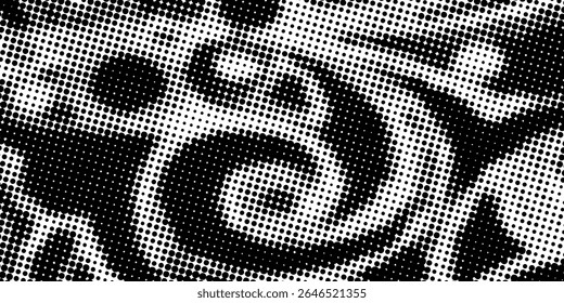 Grunge halftone gradient background. Faded grit noise texture. White and black sand wallpaper. Retro pixelated backdrop. Anime or manga style comic overlay Vector
