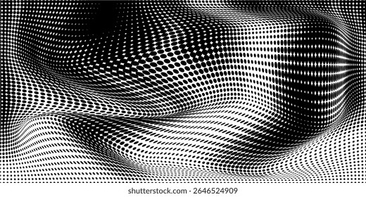 Grunge halftone gradient background. Faded grit noise texture. White and black sand wallpaper. Retro pixelated backdrop. Anime or manga style comic overlay. Vector graphic design textured template