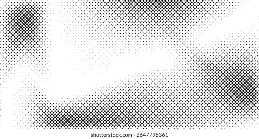 Plano de fundo gradiente de meio-tom do Grunge. Textura de ruído de grão desbotado. Papel de parede de areia branca e preta. Fundo retro pixelizado. Anime ou manga estilo história em quadrinhos. Modelo texturizado dinâmico de vetor