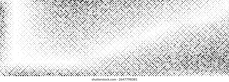 Grunge halftone gradient background. Faded grit noise texture. White and black sand wallpaper. Retro pixelated backdrop. Anime or manga style comic overlay. Vector dynamic halftone