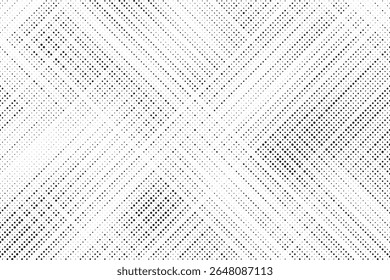 Grunge halftone gradient background. Faded grit noise texture. White and black sand wallpaper. Retro pixelated backdrop. Anime or manga style comic overlay. Vector graphic design textured template