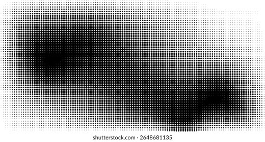 Plano de fundo gradiente de meio-tom do Grunge. Textura de ruído de grão pontilhado desbotado. Papel de parede de areia rasterizada preto e branco. Tela de fundo de bitmap pixelizado retrô.
