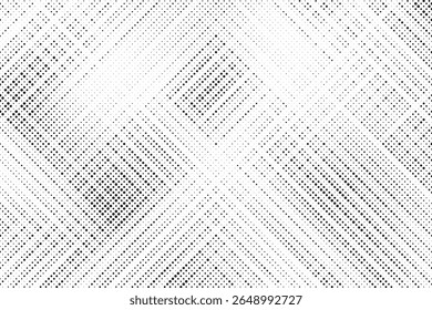 Grunge halftone gradient background. Faded grit noise texture. White and black sand wallpaper. Retro pixelated backdrop. Anime or manga style comic overlay. Vector graphic design textured template