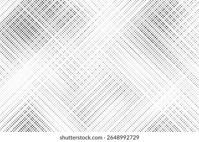 Grunge halftone gradient background. Faded grit noise texture. White and black sand wallpaper. Retro pixelated backdrop. Anime or manga style comic overlay. Vector graphic design textured template
