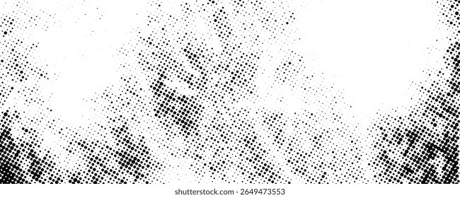 Plano de fundo gradiente de meio-tom do Grunge. Textura de ruído de grão desbotado. Papel de parede de areia branca e preta. Fundo retro pixelizado. Anime ou manga estilo história em quadrinhos. Modelo texturizado de design gráfico vetorial