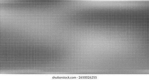 Grunge halftone gradient background. Faded grit noise texture. White and black sand wallpaper. Retro pixelated backdrop. Anime or manga style comic overlay. Vector graphic design textured template