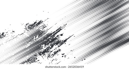 Plano de fundo gradiente de meio-tom do Grunge. Textura de ruído de grão desbotado. Papel de parede de areia branca e preta. Fundo retro pixelizado. Anime ou manga estilo história em quadrinhos. Modelo texturizado de design gráfico vetorial