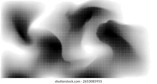 Grunge halftone gradient background. Faded grit noise texture. White and black sand wallpaper. Retro pixelated backdrop. Anime or manga style comic overlay. Vector graphic design textured template
