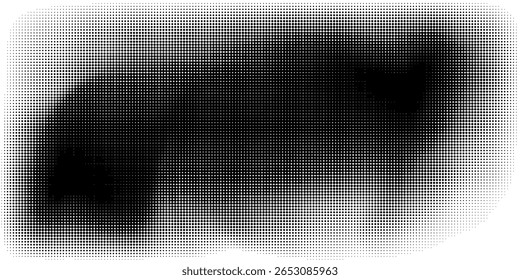 Grunge medio tono gradiente de fondo. Textura de ruido de grano desvanecido. Fondo de pantalla de arena blanco y negro. Fondo pixelado retro. Superposición de cómic de estilo anime o manga. Plantilla texturizada de Diseño gráfico de Vector
