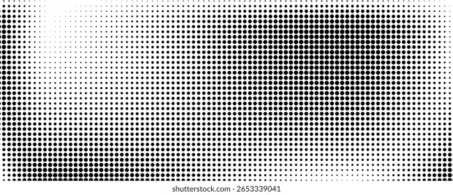 Grunge medio tono gradiente de fondo. Textura de ruido de grano desvanecido. Fondo de pantalla de arena blanco y negro. Fondo pixelado retro. Superposición de cómic de estilo anime o manga. Plantilla texturizada de Diseño gráfico de Vector