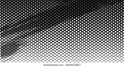 Grunge halftone gradient background. Faded grit noise texture. White and black sand wallpaper. Retro pixelated backdrop. Anime or manga style comic overlay. Vector graphic design textured template