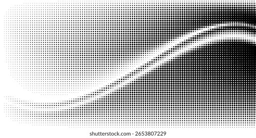 Grunge halftone gradient background. Faded grit noise texture. White and black sand wallpaper. Retro pixelated backdrop. Anime or manga style comic overlay. Vector graphic design textured template
