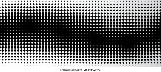 Grunge halftone gradient background. Faded grit noise texture. White and black sand wallpaper. Retro pixelated backdrop. Anime or manga style comic overlay. Vector graphic design textured template