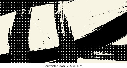 Plano de fundo gradiente de meio-tom do Grunge. Textura de ruído de grão desbotado. Papel de parede de areia branca e preta. Fundo retro pixelizado. Anime ou manga estilo história em quadrinhos. Modelo texturizado de design gráfico vetorial