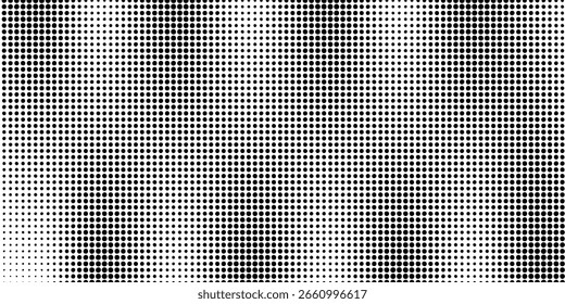 Grunge halftone gradient background. Faded grit noise texture. White and black sand wallpaper. Retro pixelated backdrop. Anime or manga style comic overlay. Vector