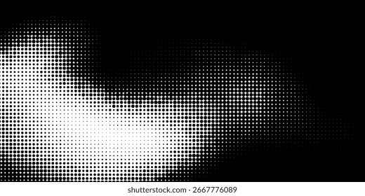 Grunge halftone gradient background. Faded grit noise texture. White and black sand wallpaper. Retro pixelated backdrop. Anime or manga style comic overlay. Vector