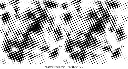 Plano de fundo gradiente de meio-tom do Grunge. Textura de ruído de grão desbotado. Papel de parede de areia branca e preta. Tela de fundo retrô pixelada