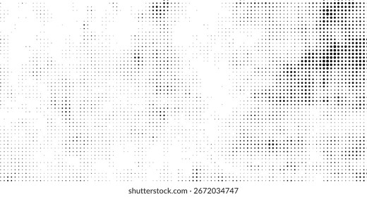 Grunge halftone gradient background. Faded grit noise texture. White and black sand wallpaper. Retro pixelated backdrop